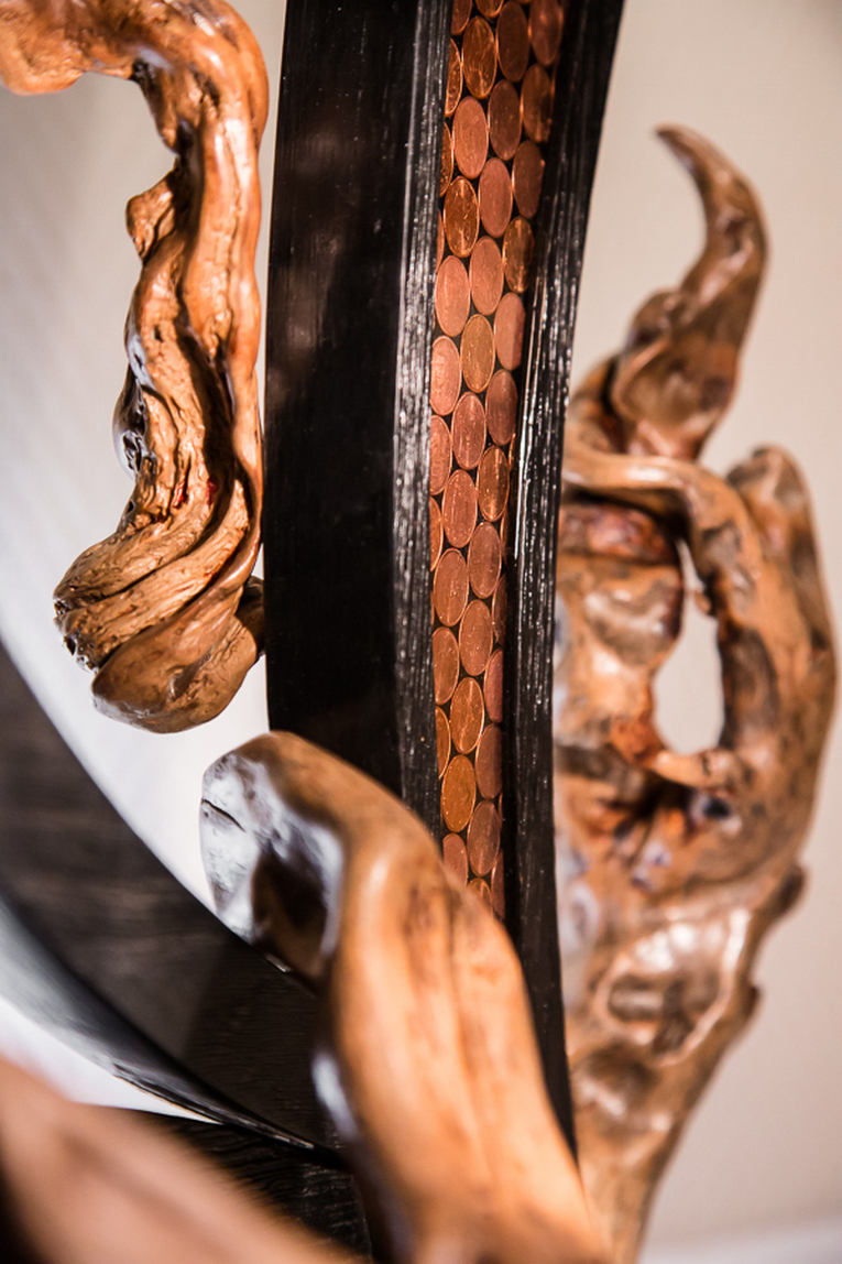 Détail sculpture chêne bois flotté et cuivre